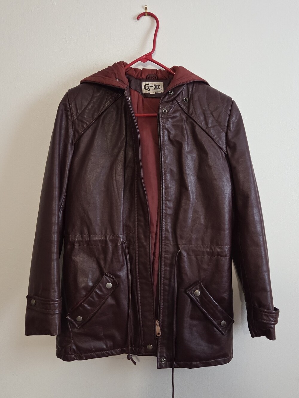 Burgundy Leather Hooded G-III Jacket